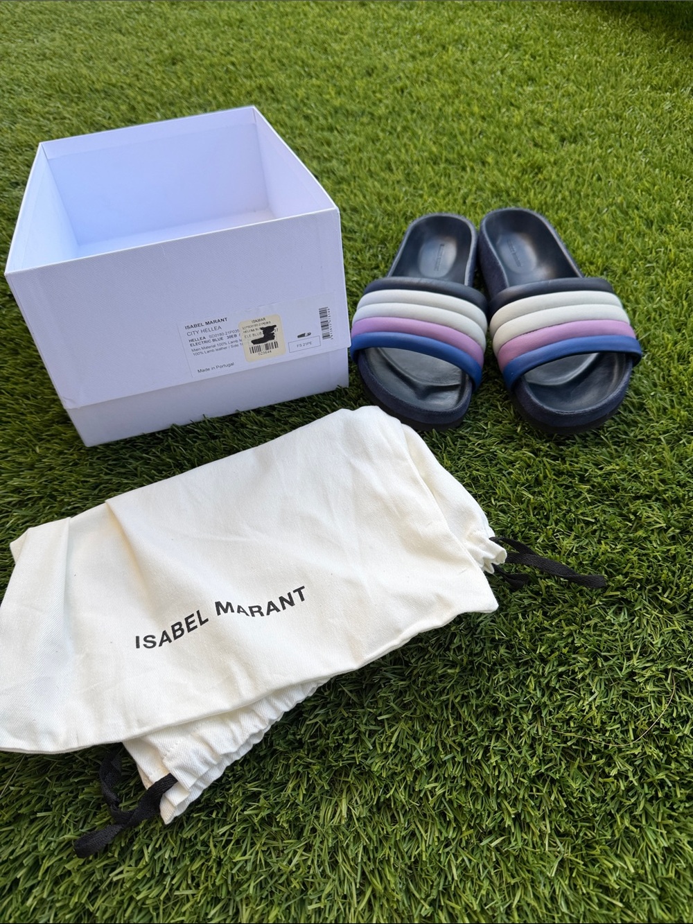 Isabel Marant size 37 Navy Slide Sandals with Blue, Pink and White Straps - Picture 3 of 14